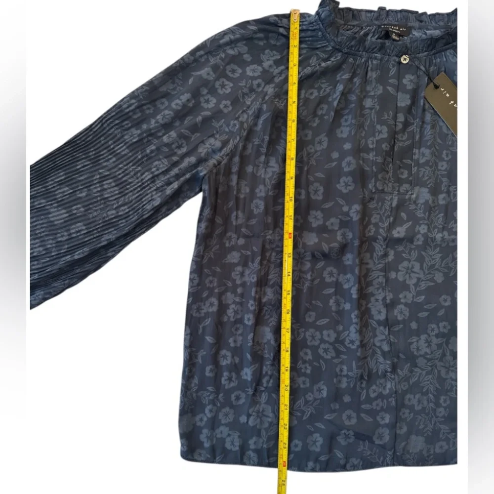 NWT Current Air Floral Jacquard Split Button Neck Long Sleeve In Midnight Size M - Picture 9 of 12